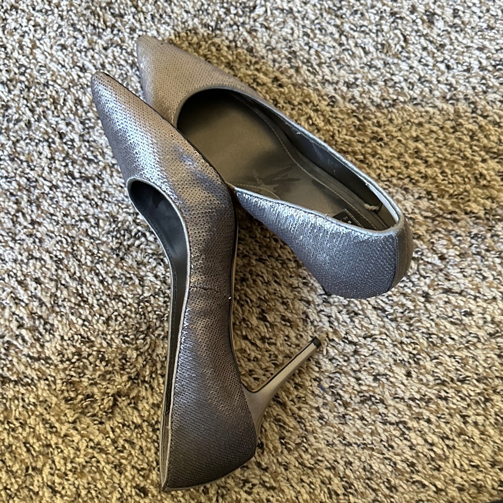 White House Black Market Shimmering Silver Heels